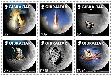 Gibraltar Post marks the 50th anniversary of the Moon landing with 6 stamps