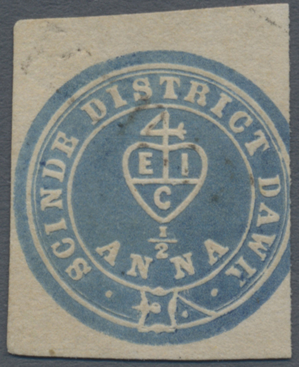 1852 Scinde Dawk 1/2a blue stamp is offered by Gaertner for $13,900