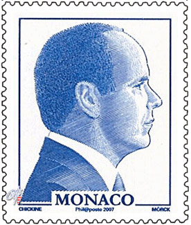 Effigy in profile of H.S.H. Prince Albert II in blue color