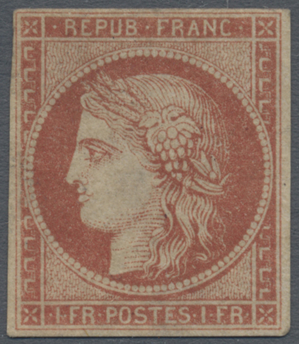 1849 1 franc Vermilion stamp is to be sold for $51,518 at Christoph Gärtner