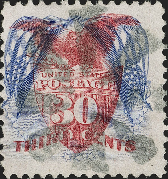 30c Ultramarine & Carmine Flags Inverted is to fetch $90,000 at Siegel