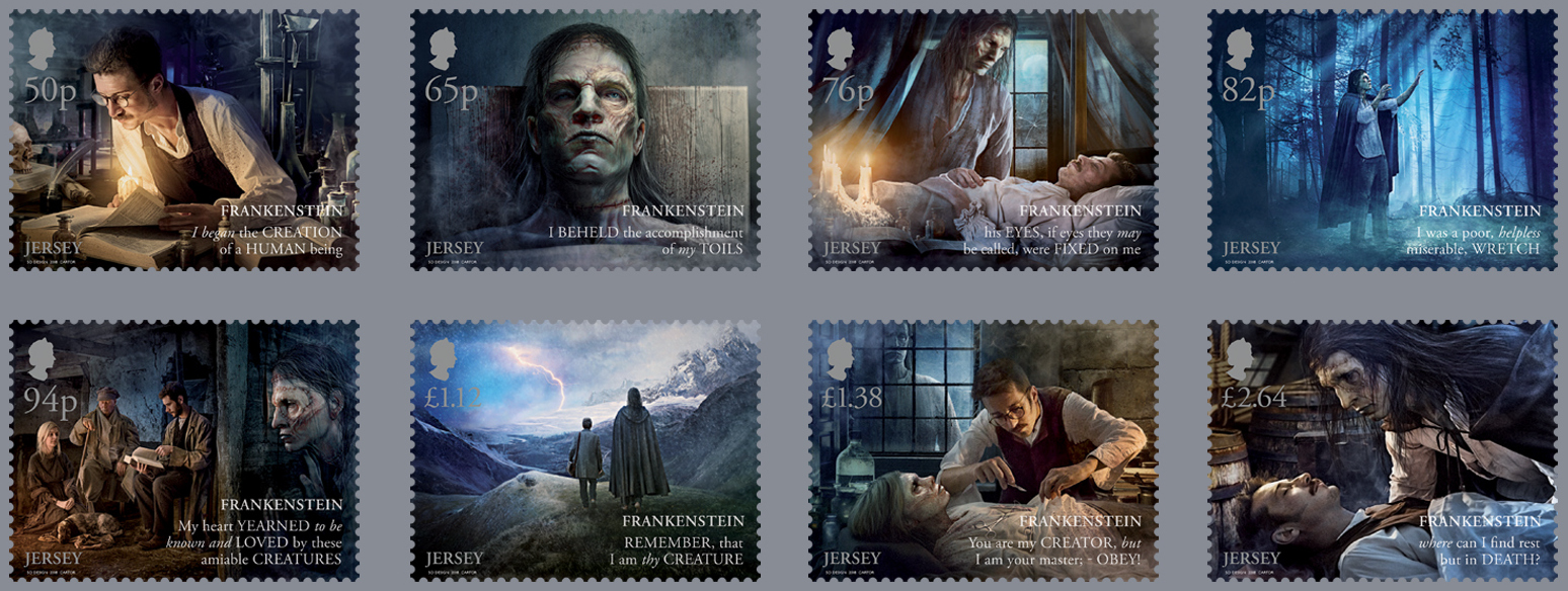 Celebrating the 200th anniversary of Frankenstein! Eight spooky stamps introduced by Jersey Post