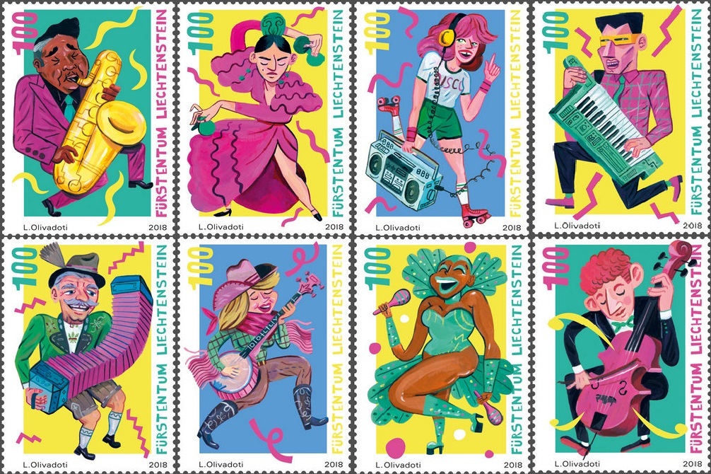Music for dancing as the theme of 8 new stamps by Liechtenstein Post