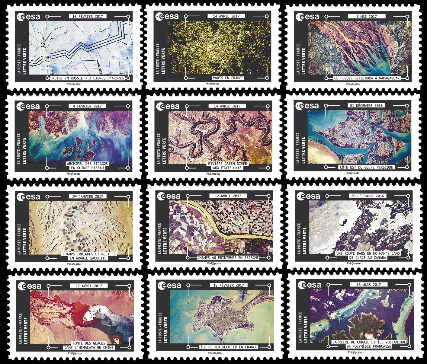Earth as seen from space appeared on 12 new stamps by La Poste