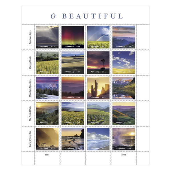 A set of twenty O Beautiful stamps by USPS show America's majesty