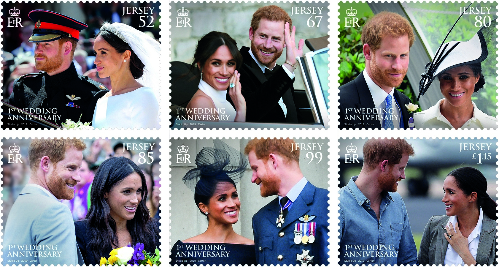 The Duke & Duchess of Sussex 1st Wedding Anniversary - 6 stamps revealed by Jersey Post