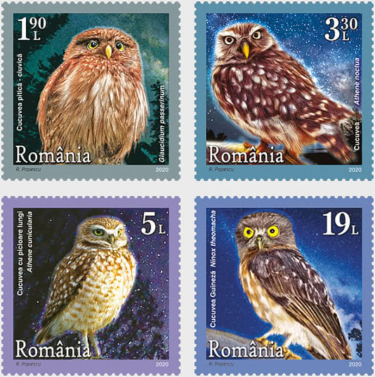 Four new Romanian stamps feature Little Owls!