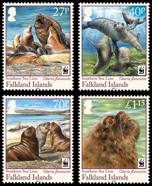 Sea lions on Falkland Islands stamps