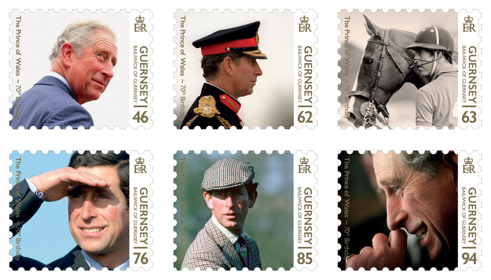 Guernsey Post celebrates The Prince of Wales' 70th Birthday with 6 stamps