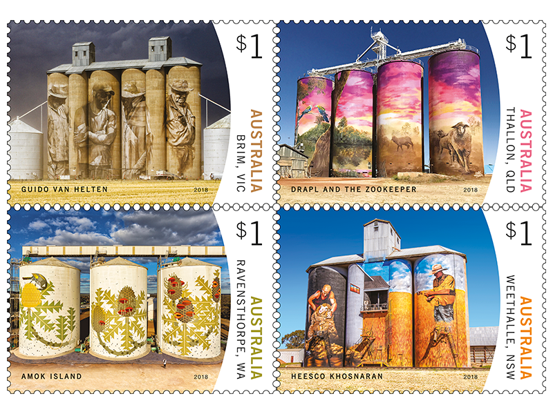 Celebrating rural Australia in a modern art! Four original stamps presented by Australia Post