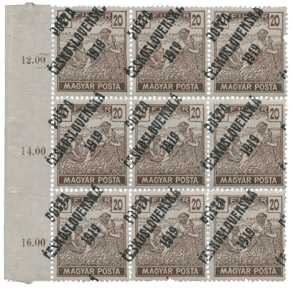 20f brown ‘Magyar Posta’ overprint block, 1919