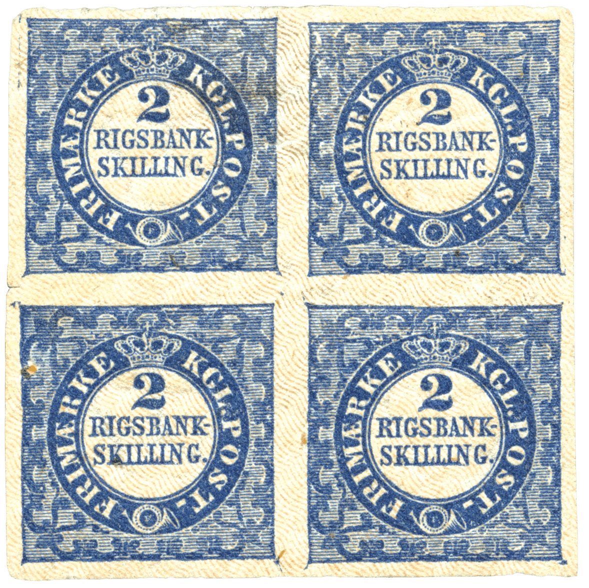 2rs Blue block of four, 1851