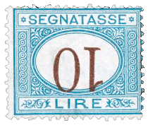 10L blue and brown, inverted numeral, 1870 stamp