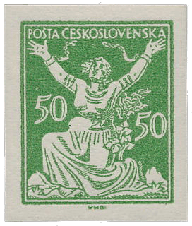 Chainbreaker 50h green imperforated stamp, 1920
