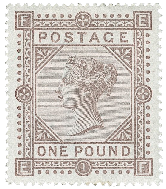 £1 Brown Lilac on Blued Paper, 1882