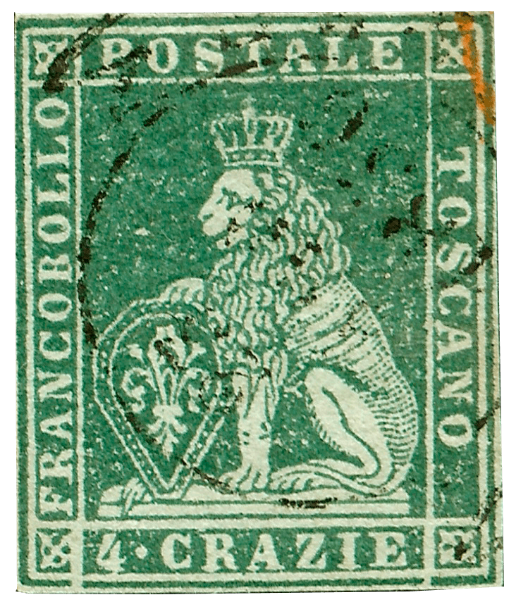 Tuscany 4 Crazie stamp with inverted value tablet, 1857