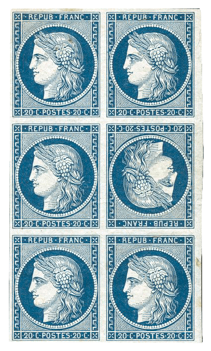 25 centimes tête-bêche pairs, 1850 stamp