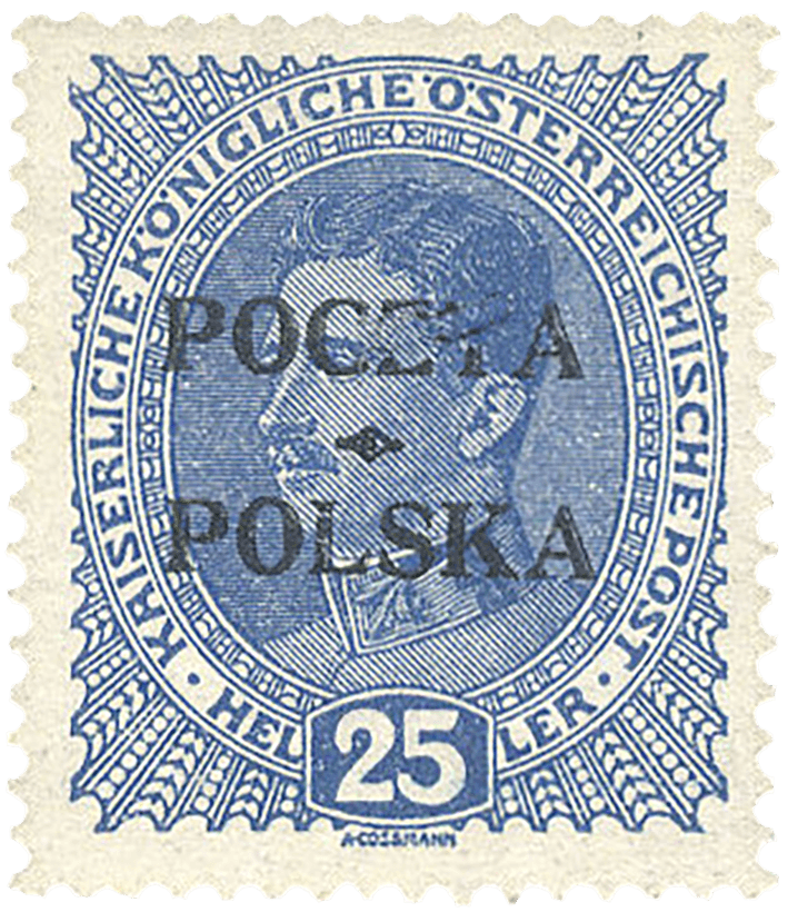 25h blue Krakow issue stamp, 1919