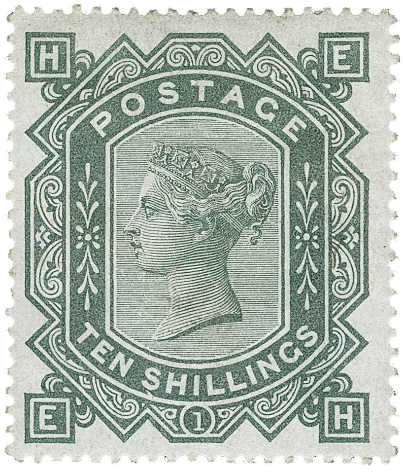 10sh Grey Green on Blued Paper, 1883