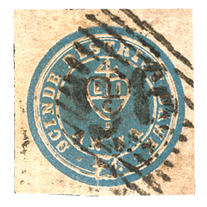 1/2a blue Scinde Dawk stamp, 1852