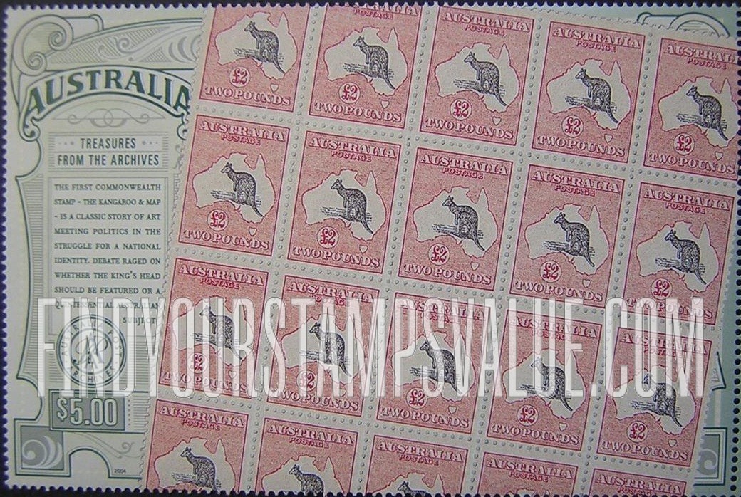 Block of £2 Kangaroo & Map Stamps from Australia Post Archives