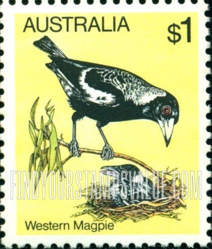 FindYourStampsValue: Western magpie, vertical: Bird Type of 1978