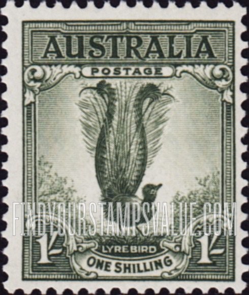 FindYourStampsValue: Male Lyrebird: Types of 1938-55