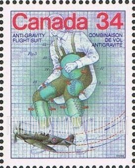 FindYourStampsValue: Canada Day: Anti-gravity flight suit, 1938