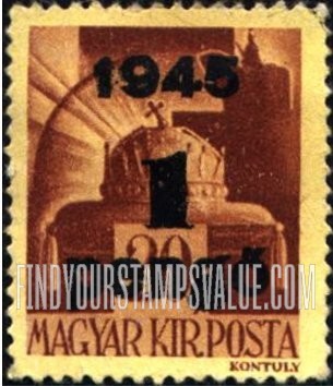 FindYourStampsValue: Crown of Saint Stephen: Types of Hungary, 1943-45, Surcharged in Black