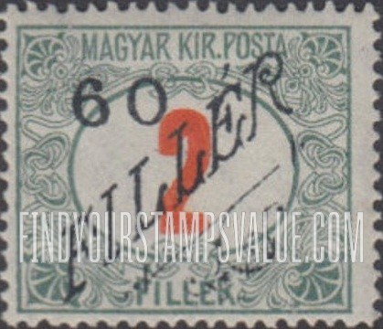 FindYourStampsValue: TEMESVAR ISSUES - Numeral Value: Hungarian Postage Due Stamps of 1915 Surcharged