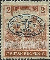 FindYourStampsValue: ISSUED UNDER ROMANIAN  OCCUPATION - Harvesting Wheat: Hungarian Stamps of 1913-19 Overprinted in Blue