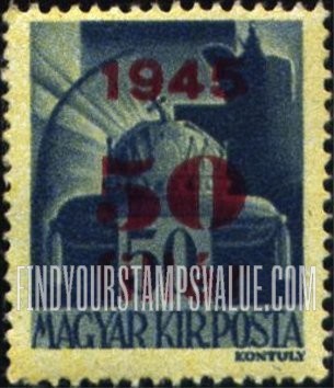 FindYourStampsValue: Crown of Saint Stephen: Types of Hungary, 1943-45, Surcharged in Carmine
