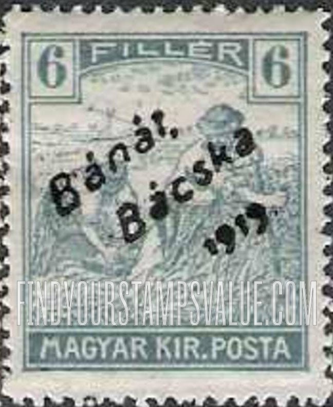 FindYourStampsValue: Issued under Serbian Occupation - Harvesting Wheat: Hungarian Stamps of 1913-19 Overprinted in Black