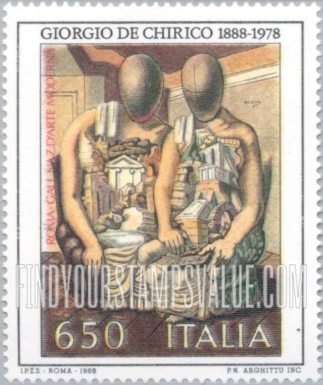 FindYourStampsValue: Art Type of 1981: The Archaeologists, by Giorgio de Chirico (1888-1978)