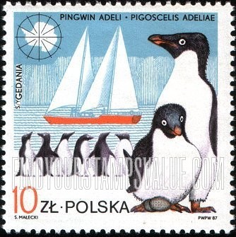 FindYourStampsValue: Wildlife and ships: Pigoscelis adeliae, yacht Gedania