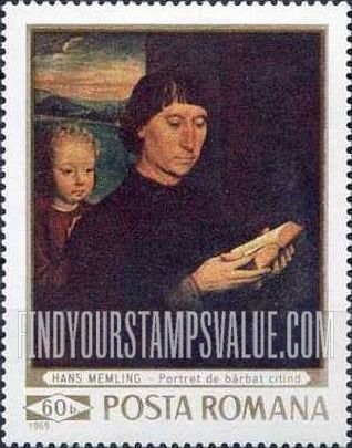 FindYourStampsValue: Man Reading and Child, by Hans Memling: Painting Type of 1968