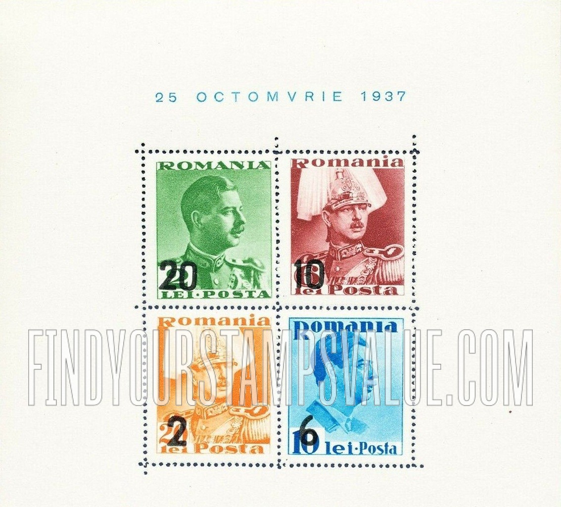 FindYourStampsValue: King Carol II: Surcharged in Black with New Values