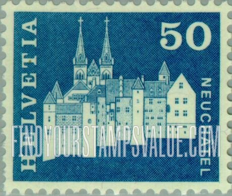 FindYourStampsValue: Federal Administration, Regular, 1960-63: Castle and Abbey Church, Neuchâtel