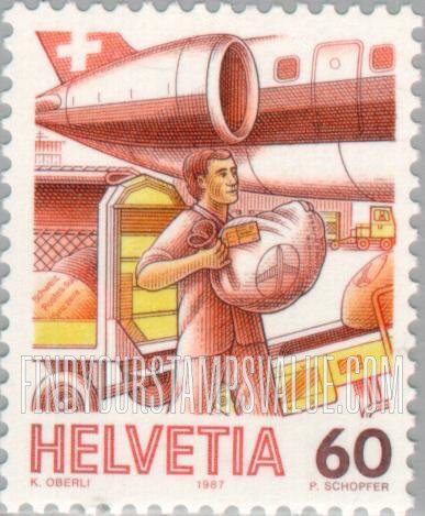 FindYourStampsValue: Federal Administration, Mail Handling: Loading airmail, 1986