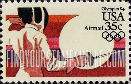 FindYourStampsValue: Air Post: SUMMER OLYMPICS, LOS ANGELES 1984 - Women's Fencing