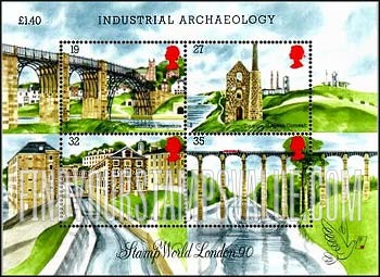 Great Britain (United Kingdom): Industrial Archaeology, Souvenir Sheet of 4 Stamps