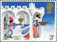 Great Britain (United Kingdom): Illustrations for Christmas Carol "Good King Wenceslas" - Page leaving Castle