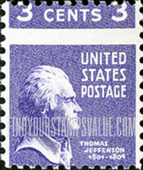 FindYourStampsValue: PRESIDENTIAL ISSUE - Thomas Jefferson, Miscut
