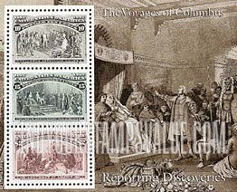 VOYAGES OF COLUMBUS - Reporting discoveries, Souvenir sheet of 3 stamps