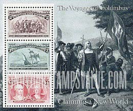 VOYAGES OF COLUMBUS - Claiming a new world, Souvenir sheet of 3 stamps