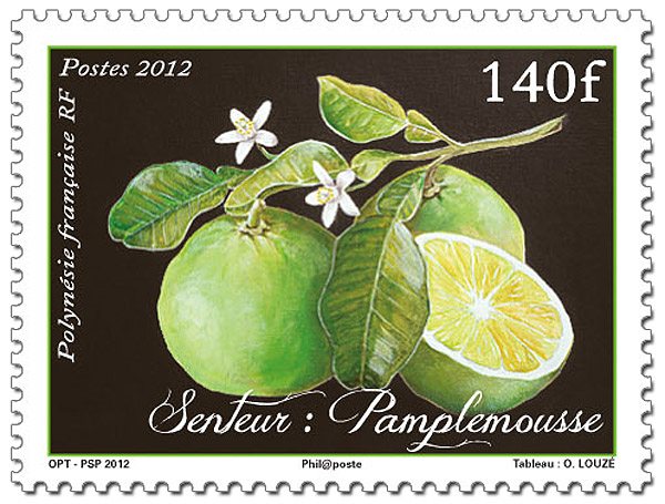 Grapefruit scented postage stamp from French Polynesia Grapefruit scented postage stamp from French Polynesia