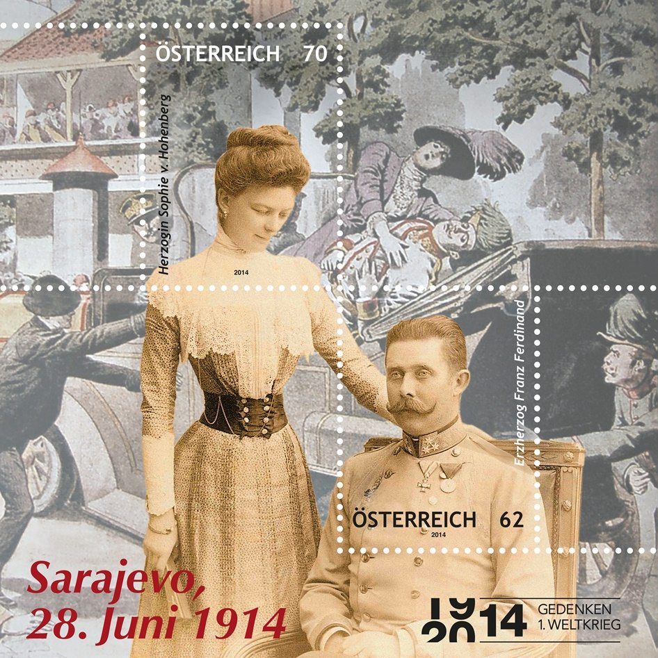 The second place: Assassination of the Austrian Archduke Franz Ferdinand and his wife Sophie Duchess of Hohenberg The second place: Assassination of the Austrian Archduke Franz Ferdinand and his wife Sophie Duchess of Hohenberg