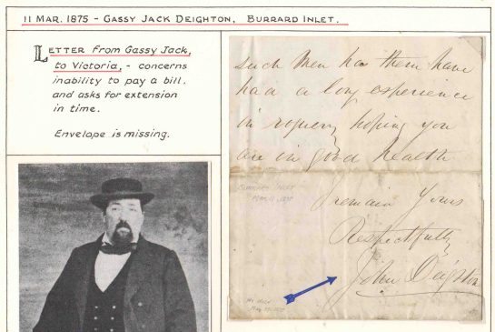 A historical letter from Vancouver’s Gassy Jack stars at the latest auction