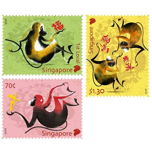 Adventurous Monkey ushering in the new Lunar New Year 2016! 3 Zodiac stamps introduced by Singapore Post